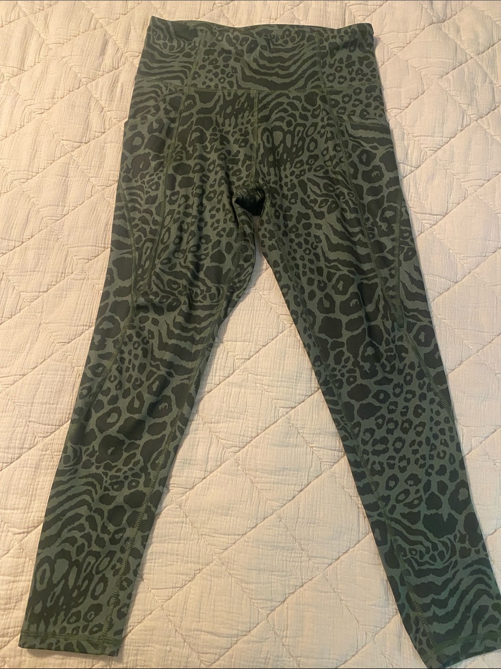 Olive Green Animal-Print High-Waist Active Leggings